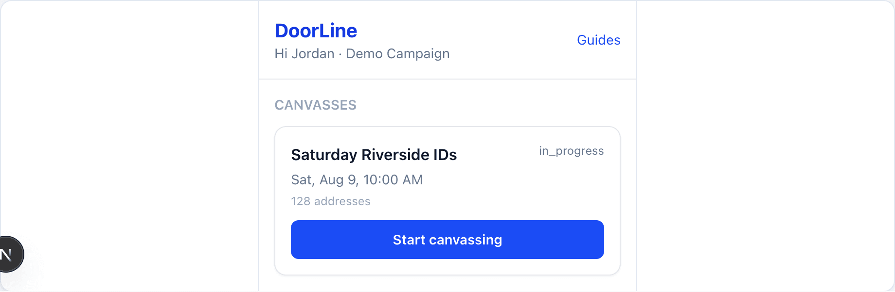 Canvasser home with canvass cards